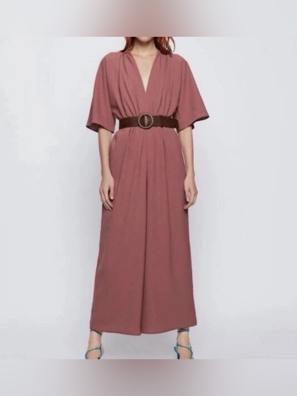 Zara Womens Jumpsuit Playsuit Size Small Salmon Pink Wide Leg V-Neck